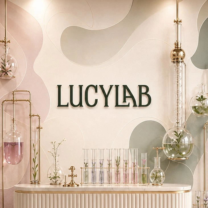 Laboratórne sklo s kvetmi a logom LucyLab